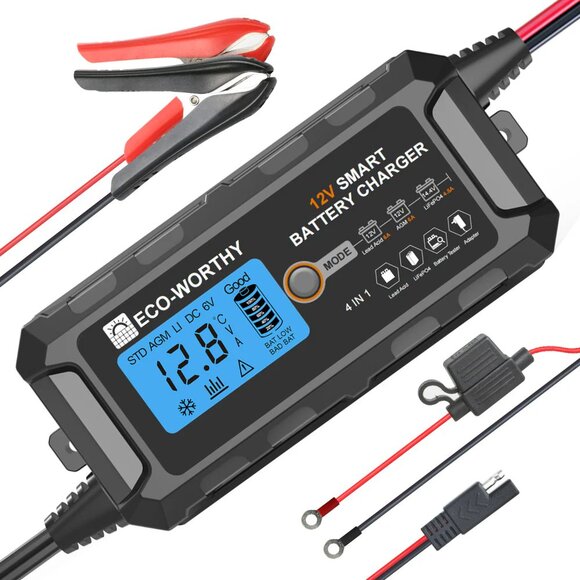 ECO-Worthy 12V Smart Battery Charger – 4-in-1 Auto Voltage Maintainer - Picture 1 of 6